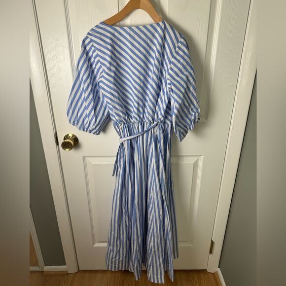 STAUD Jodie Midi Wrap Dress in Sea Stripe S - Picture 10 of 14